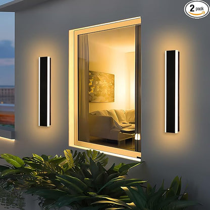 Yaohong 2 Pack 24 inch Long Outdoor LED Wall Lights, Modern Black 3000K-6000K Dimmable Exterior Lighting Fixtures, IP65 Waterproof Outdoor House Lights Wall Mount Outside Wall Lights for House Garage