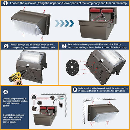 LED Wall Pack Lights Outdoor Dusk to Dawn Photocell 800W Eqv Bright 18000LM LED Exterior Buildings Security Lighting 5000K 120W LED Flood Wall Light 100V-277V IP65 Waterproof for Yard 6 Pack