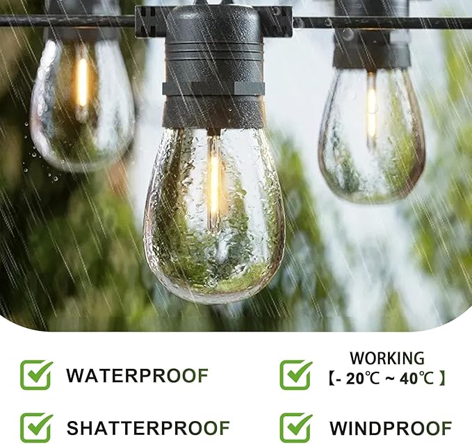 Jslinter 48-Pack LED 1W String Light Bulbs, S14 Plastic Shatterproof Edison Vintage Style Replacement 1 Watt Outdoor Light Bulbs 2200K, Waterproof, Warm White Equivalent to 11w, e26 Base