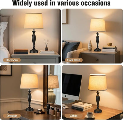 22.6" Table Lamp, 2Pcs Modern Bedside Lamps Desk Reading Light for Living Room Nightstand Bedroom Dormitory Home Office, Black