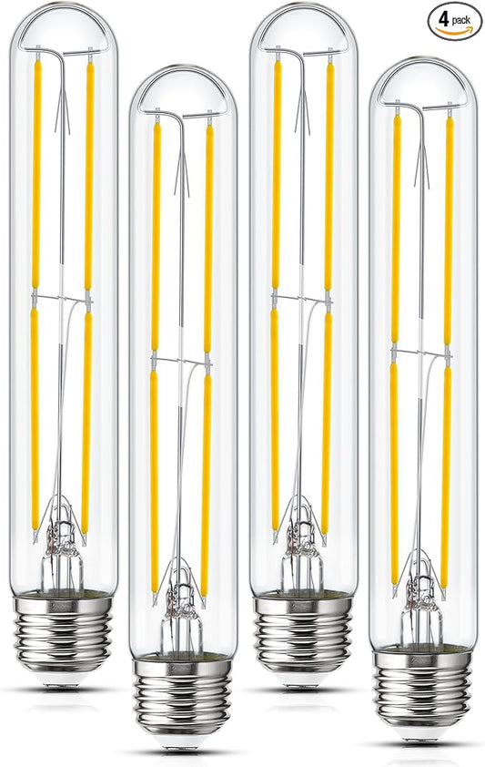 Tubular Light Bulb 7.3 Inch Dimmable T10 LED Bulb E26 6W 60 Watts Edison Bulbs 4000K White Light,185mm Long for Wall Sconces, Pendant, Livingroom, 4-Pack