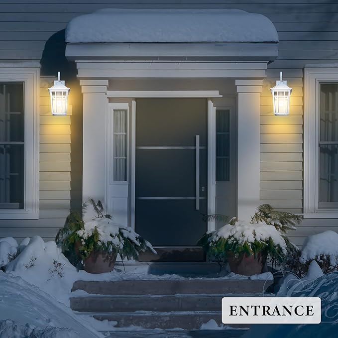 Darkaway Large Outdoor Wall Lights for House, 18inch Exterior Lighting Fixtures 2pcs Wall Mount Outdoor Porch Lights White Outdoor Sconce Lights with Seeded Glass for Hallway Garage