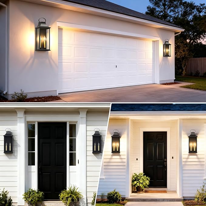 21" Large Outdoor Wall Lights 2 Packs, Black Exterior Lighting Fixtures Outdoor Sconce Light with E12 Base, 2-Light Outdoor Lanterns for Porch, Waterproof Outside Lights for House, Garage, Patio