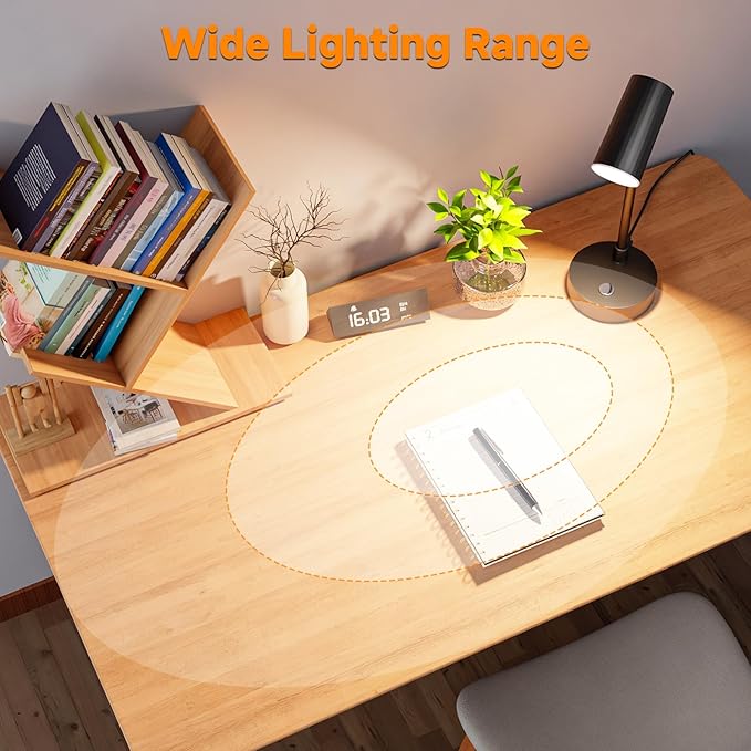 ShineTech Adjustable LED Eye-Caring Desk Lamp, Dimmable Stepless Brightness, 3 Color Modes, Touch Nightstand Lamp for Home Office, Study, Bedroom, Black