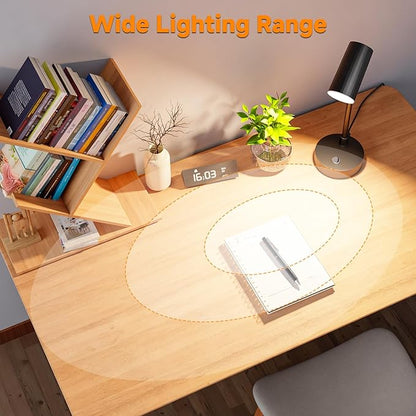 ShineTech Adjustable LED Eye-Caring Desk Lamp, Dimmable Stepless Brightness, 3 Color Modes, Touch Nightstand Lamp for Home Office, Study, Bedroom, Black