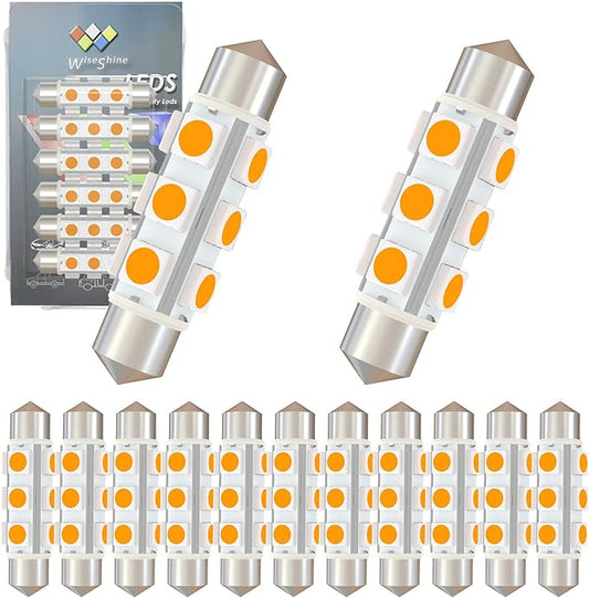 44mm DC 24V 578 LED Festoon Bulb 211-2 212-2 569 6413 LED Bulbs Gold Amber for Truck Interior Dome Door Trunk Lights 360 deg Non Polarity(Pack 12)