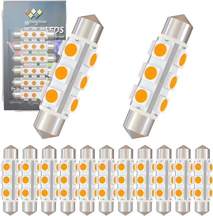 44mm DC 12V 578 LED Festoon Bulb 211-2 212-2 569 6413 LED Bulbs Gold Amber for Automotive Interior Dome Door Trunk Lights 360 deg Non Polarity(Pack 12)