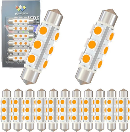 44mm DC 12V 578 LED Festoon Bulb 211-2 212-2 569 6413 LED Bulbs Gold Amber for Automotive Interior Dome Door Trunk Lights 360 deg Non Polarity(Pack 12)