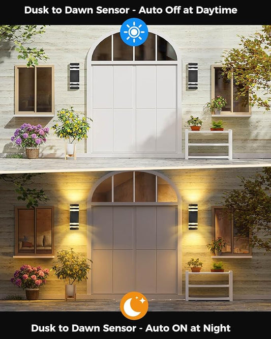 SHIMR Dusk to Dawn Outdoor Lighting 2 Pack, Outdoor Wall Sconce with GU10 Bulbs, Black Aluminum Exterior Lighting Fixtures Wall Mount, Modern Outside Lights for Garage Patio Garden, ETL Listed
