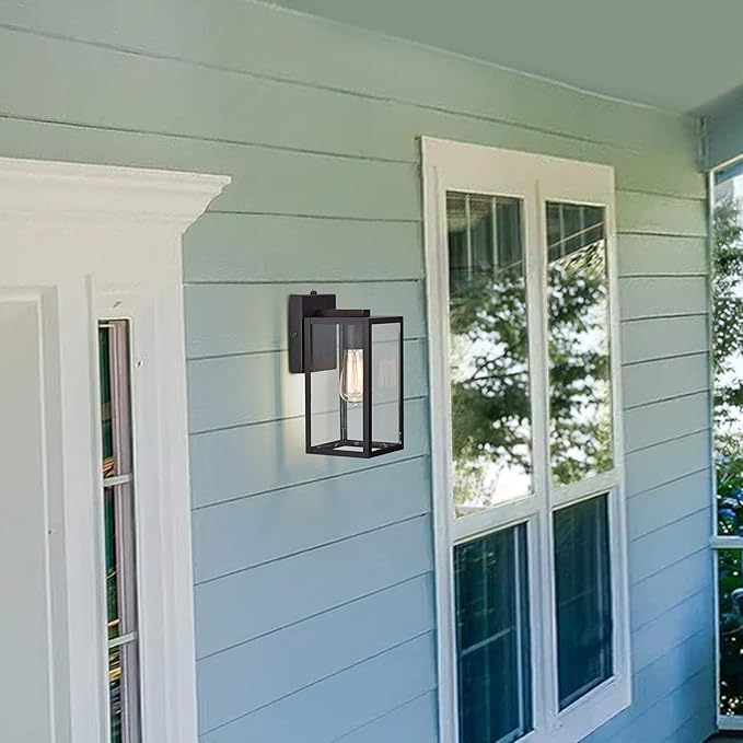 MICSIU 2 Pack Dusk to Dawn Outdoor Lighting, 11 Inch Matte Black Exterior Wall Lantern with Clear Glass, Exterior Wall Lights for House, Porch, Garage, Doorway, Pathway