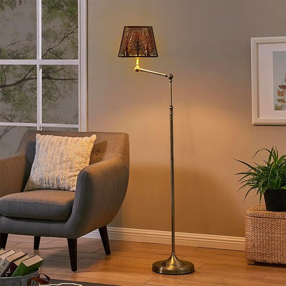 Medium Square Lamp Shades, ALUCSET Metal Lampshade with Pattern of Trees for Table Lamp and Floor Light, 7 x 10 x 7.5 Inch, Pattern of Trees (Black/Gold)