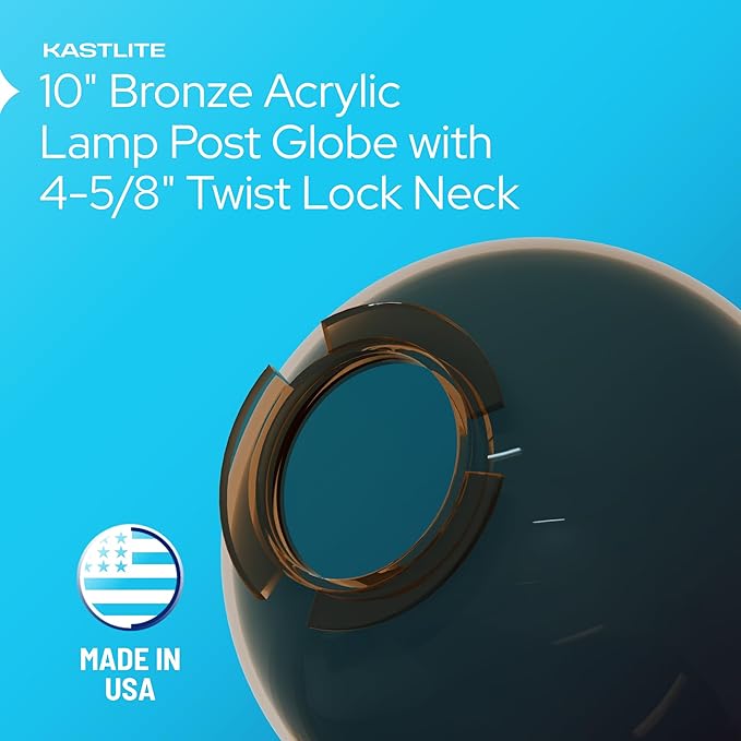 KASTLITE 10" Bronze Acrylic Lamp Post Globe | Smooth Textured with 4-5/8" Twist Lock Neck | Manufactured in the USA