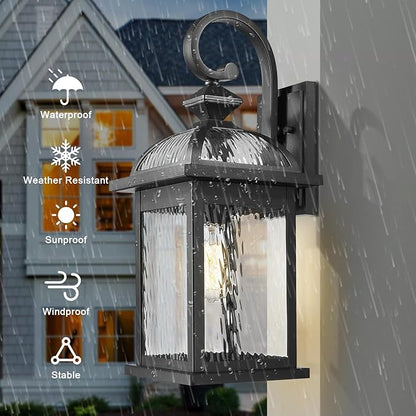 Darkaway 2pcs Outdoor Lights Fixtures Wall Mount, Large 22inch Outdoor Wall Sconce Lights with Water Ripple Glass Outside Exterior Lights Fixture for House Front Porch Patio