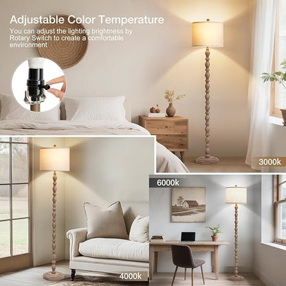 Luvkczc 62" Farmhouse Floor Lamp for Living Room & Bedroom - Adjustable Color Temperature Standing Lamp, Vintage Rustic Tall Floor Lamps with Rotary Switch, Resin Corner Lamps for Office (Dark Brown)