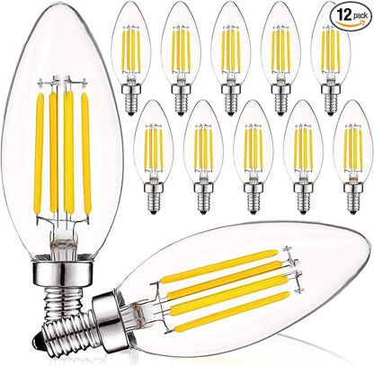 LUXRITE Vintage Candelabra LED Bulb 60W Equivalent, 550 Lumens, 3500K Natural White, Chandelier Light Bulbs 5W, Dimmable, Clear Glass, Filament Candle Bulbs, UL Listed, E12 Base (12 Pack)