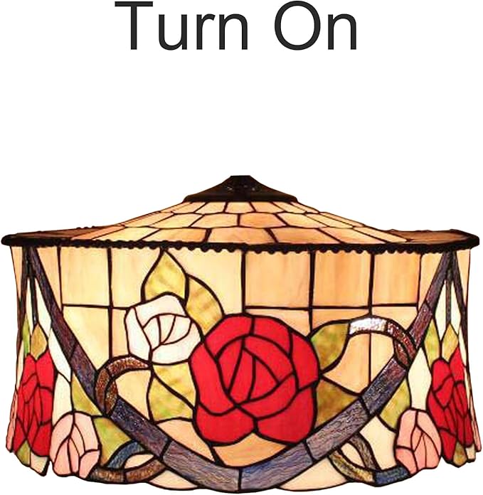 18 Inch Lamp Shade Replacement, Only Tiffany Stained Glass Lamp Chimney Straw Hat Floral Design, Baroque Rose Sunflower Orange Green Beige Fit for Table Lamp Pendant Light Floor Lamp,E