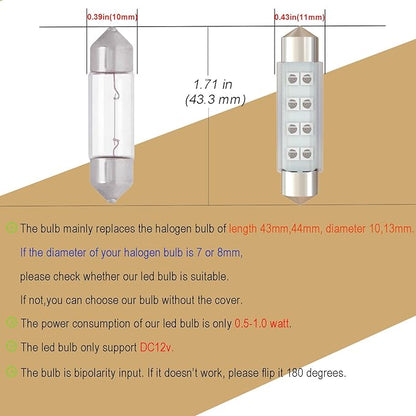 43mm 44mm 578 Festoon LED Car Bulb,211-2 LED Bulbs Red,Festoon 212-2 LED Bulb DC 12V for Marine Boat Automotive Interior Door Cargo Lights (Pack 12)