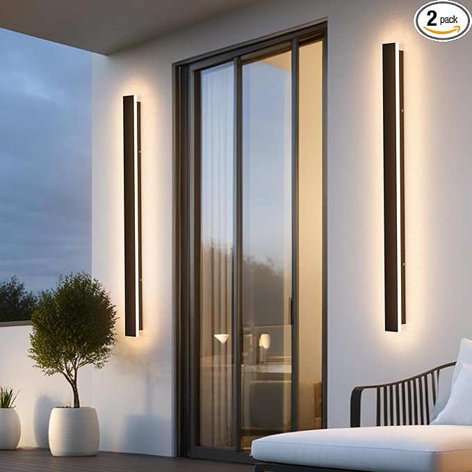 2 Pack 31.5inch Long Outdoor LED Wall Lights 24W Black 3000K Warm White Porch Lights Acrylic Waterproof IP65 Exterior Wall Light Fixtures for House Patio Porch Courtyard