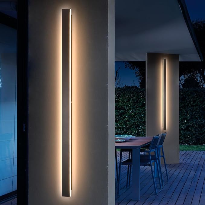 Modern Outdoor Lights,2pack 59inch Long Outdoor LED Garage Wall Lighting Fixtures,3000K Exterior Linear Wall Sconce Black Patio Wall Light Fixtures for Porch,Living Room,Corridor