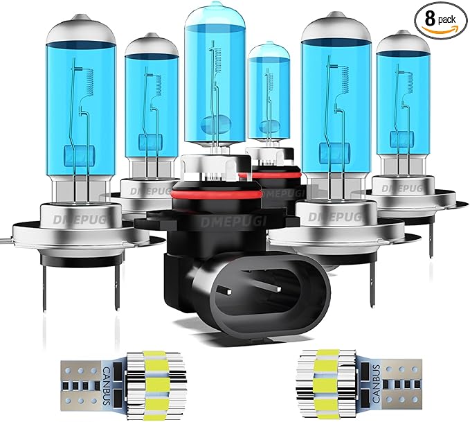 Compatible With Elantra 2018 Halogen Headlight Bulbs,h7 High Beam+ 9005 Low Beam+ h7 Fog Lights Kits+ License Plate Lights,Plug N Play,Super Bright 6000K White,Pack of 8