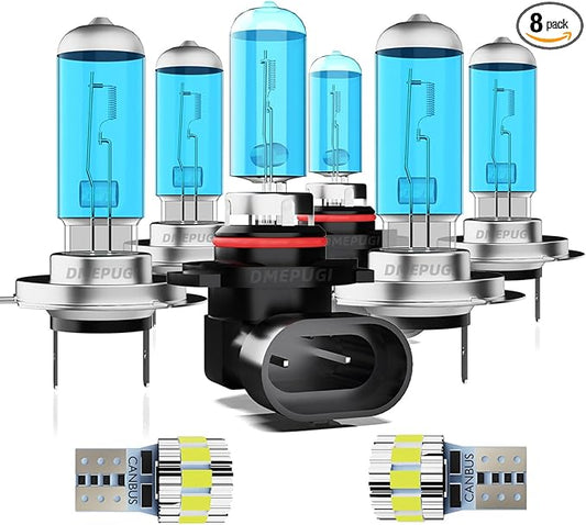Compatible With Elantra 2018 Halogen Headlight Bulbs,h7 High Beam+ 9005 Low Beam+ h7 Fog Lights Kits+ License Plate Lights,Plug N Play,Super Bright 6000K White,Pack of 8