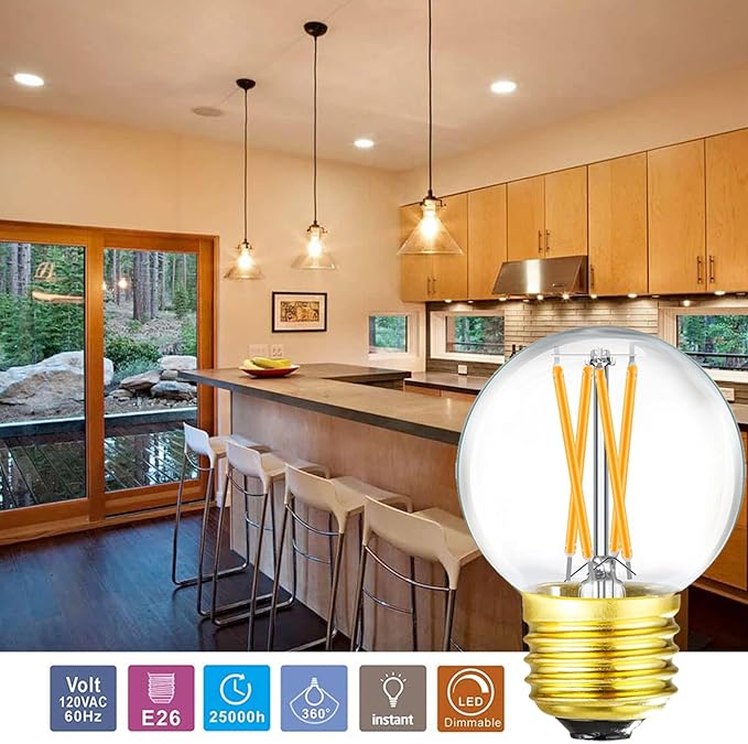 Leools Dimmable g16.5 led Bulb 40W g16 1/2 led Edison Bulb 2700K 4W e26 led Globe Bulb for Ceiling Fan,Chandelier,Vanity Light Bulb AC120V G50 400lm 6Pack
