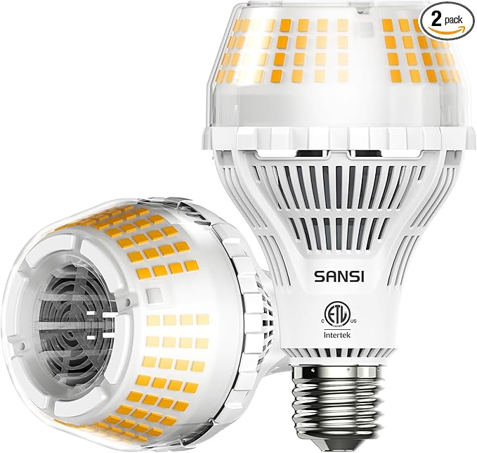 SANSI 250W Equivalent A21 LED Light Bulb, 4000 Lumens E26 LED Bulb with Ceramic Technology, 3000K Soft Warm Non-Dimmable, 25,000-Hour Lifetime, Efficient Safe, 2 Pack 27W Energy Saving for Home Garage