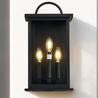 Outdoor Wall Light Fixture,3 -Light in Black Rectangular Metal Frame and Clear Glass Shade,Waterproof Exterior Sconce for Front Door, Porch, Garage,Bulbs Not Included