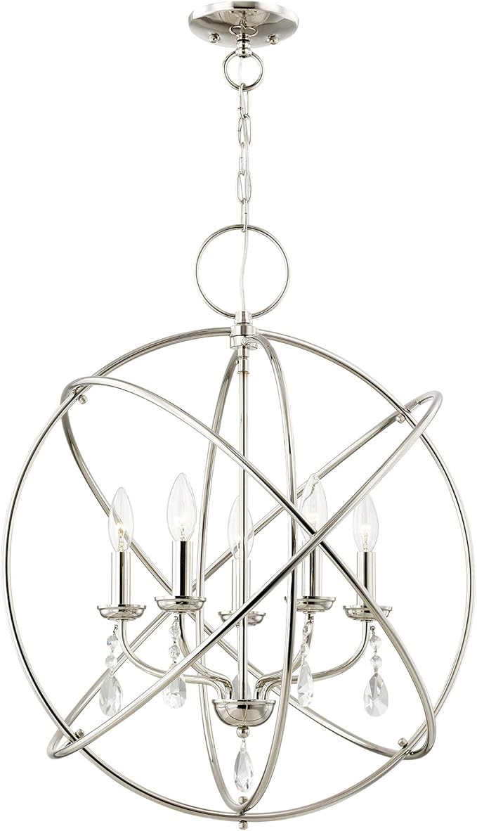 Livex Lighting 40905-35 Transitional Five Light Chandelier from Aria Collection in Polished Nickel Finish