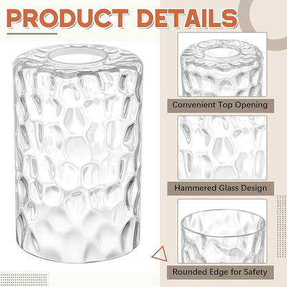 3 Pcs Clear Hammered Glass Shade Replacements for Pendant Light Fixtures Glass Lamp Shade Cover, 1-5/8 Inch Fitter E26 Base, 4"w x 6"h, Replacement Lamp Globe for Chandelier Wall Sconce