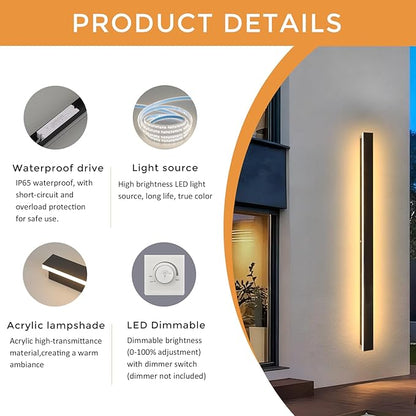 2 Pack Modern Outdoor Wall Lights 79 Inch 3000K LED Outdoor Wall Light for House Exterior Wall Garage Entrance Lighting Fixtures IP65 Long Strip Wall Sconces for Doorway Patio Passage