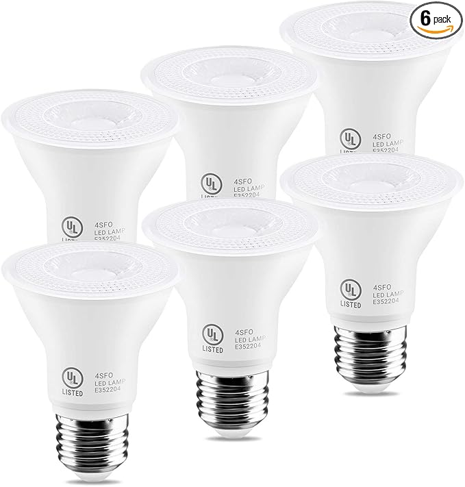 7W Par20 LED Bulb (50W Equivalent), UL Listed, 4000k Nature White Dimmable Flood Bulbs Lights, 500 Lumens, E26 Base, Recessed Lighting for Indoor Outdoor, 6 Pack