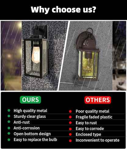 2 Pack Outdoor Wall Light - 14 Inch Exterior Wall Sconce for House, Outdoor Black Wall Lantern for Garage&Patio Front Door, Outside Porch Light Fixture with Glass Shade