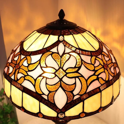 Bieye L10912 Baroque Tiffany Style Stained Glass Table Lamp Lighted Base for Living Room Bedside Home Decoration (Pink, 16-inch)