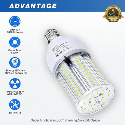 32W LED Light Bulb, E26 Base with E27 Adapter, 5000K 5000LM LED Light Bulb for Garage Warehouse Workshop Barn (32Watts)
