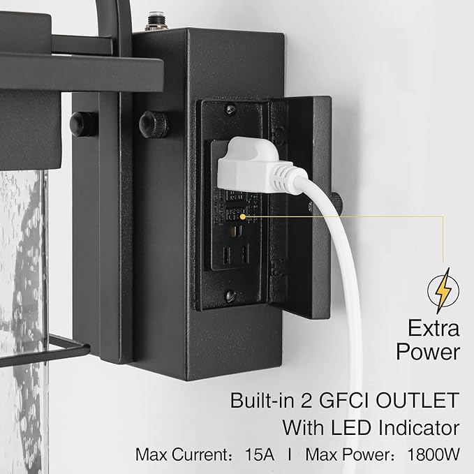 Outdoor Lighting Fixtures Wall Mount, 1-Light 15''H Dusk to Dawn Exterior Light for House Outdoor Wall Lantern with Clear Glass for Front Porch Patio Garage (15'' H with Outlet, 1 PC)
