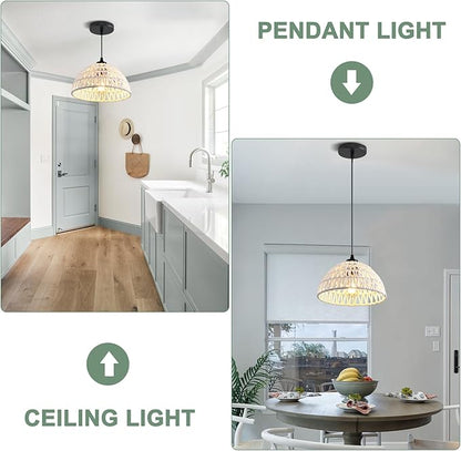 3 Pack Woven Pendant Light Fixtures,10.2" White Rattan Pendant Lights Farmhouse Basket Light Fixture Adjustable Boho Hanging Lamp for Kitchen Island Bedroom Dining Room Foyer Hallway