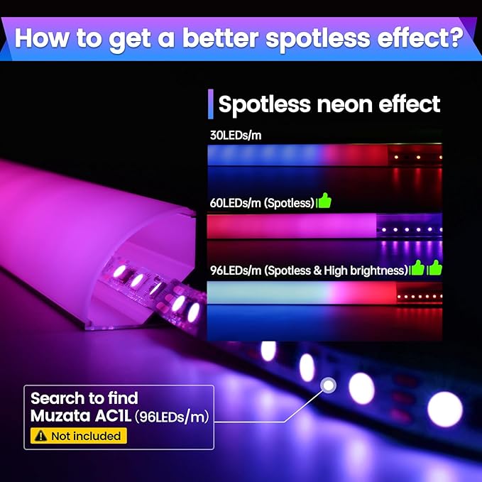 Muzata 6Pack 3.3FT/1M Plus-Size Spotless V Shape LED Channel Silver Aluminum LED Diffuser Channel with Milky White Cover V101 WW 1M