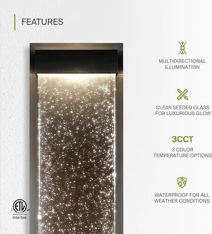 ASD LED 18" Bubble Glass Wall Light Fixture, Outdoor & Indoor Seeded Sconce | 3CCT, Waterproof, Dimmable, Up-Down Glow, ETL Listed | 22W 520LM 3000-5000K 100-277V | Porch Lighting | Black, 2 Pack