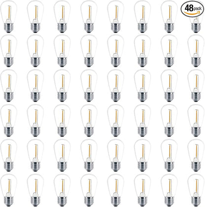 Meconard 48 Pack S14 LED String Light Bulbs, 1 Watt Shatterproof Replacement Bulbs for Patio Outdoor Sting Lights, E26 Medium Screw Base, Warm White 2200K, Non-Dimmable