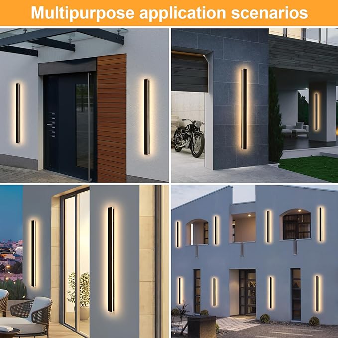 Porch Wall Lights 71Inch Black Outdoor Wall Light 3000K Modern Waterproof Anti Rust Exterior Wall Sconces Long LED Linear Exterior Lighting Fixtures for Patio Garage Swimming Pools