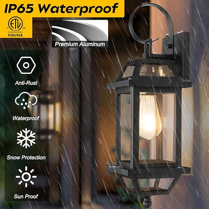 Dusk to Dawn Outdoor Porch Lights, Large Outside Modern Wall Light Fixtures 18" Black, 2-Pack Exterior Dawn Till Dusk Wall Sconces for Outside House Porch Patio ETL Listed