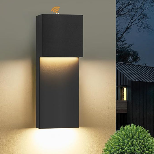 tewei Modern LED Outdoor Wall Sconce, 15'' Dusk to Dawn Outdoor Lighting Exterior Wall Lights, Black LED Front Porch Lights Outside Wall Mount Lighting for House, Backyard, Warm White 3000K, 1 Pack