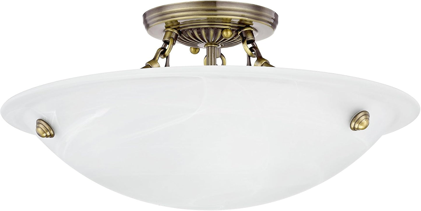 Livex Lighting 4273-01 Oasis 3-Light Ceiling Mount, Antique Brass