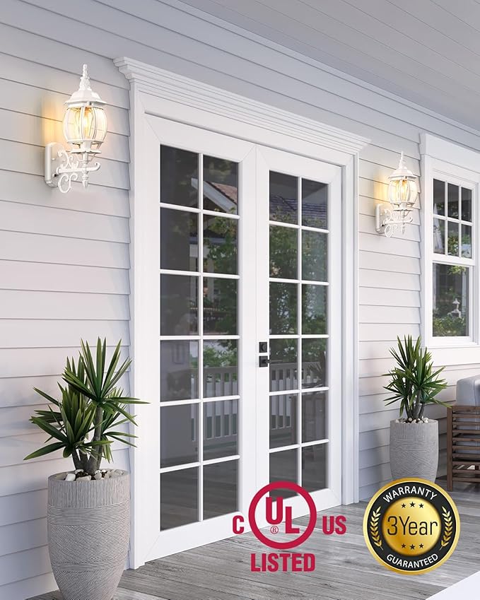 VIANIS Outdoor Wall Sconce, White Dusk to Dawn Outdoor Lighting Wall Mounted, 100% Aluminum Waterproof Exterior Front Porch Light Fixture for House, Modern Outside Lantern Lights for Garage Lamp
