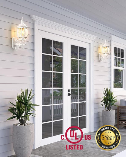 VIANIS 2 Pack Outdoor Sconce Lighting, White Exterior Wall Lights for House, Modern Dusk to Dawn Porch Lights Lantern Light Fixture, Anti-Rust Waterproof Garage Outside Lights for Patio Wall Mount