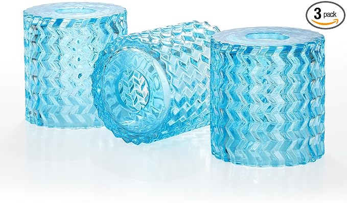 Blue Hammered Glass Lamp Shades with 1-5/8 inch Fitter 3 Packs, Blue Wave Cylinder Glass Shade Covers Replacement Globe for Pendant Light fixtures Vanity Lights Wall Sconces Chandelier