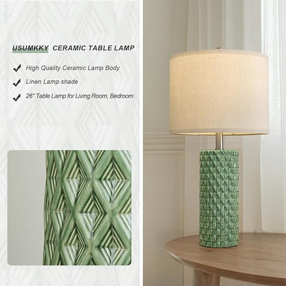 26" Tall Table Lamp for Living Room -Green Lamps Set of 2 Modern Ceramic Lamps for Night Stands, Bedside Lamp for End Tables, Nightstand Lamps for Bedroom