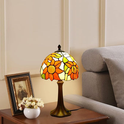 Tiffany Style Lamp Sunflower Vintage Table Lamp Small Lamps Stained Glass Lamp Tiffany Lamps for Bedroom 8" Wide 15" Tall for Living Room Home Office with LED Bulb