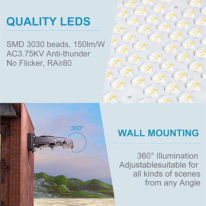Lightdot 320W LED Wall Pack Lights, 360° Adjustable Panel with Dusk to Dawn Photocell, 48,000Lm 5000K Daylight, IP65 Waterproof & Advanced Heat Dissipation Outdoor Security Lighting(Height:35~45ft)